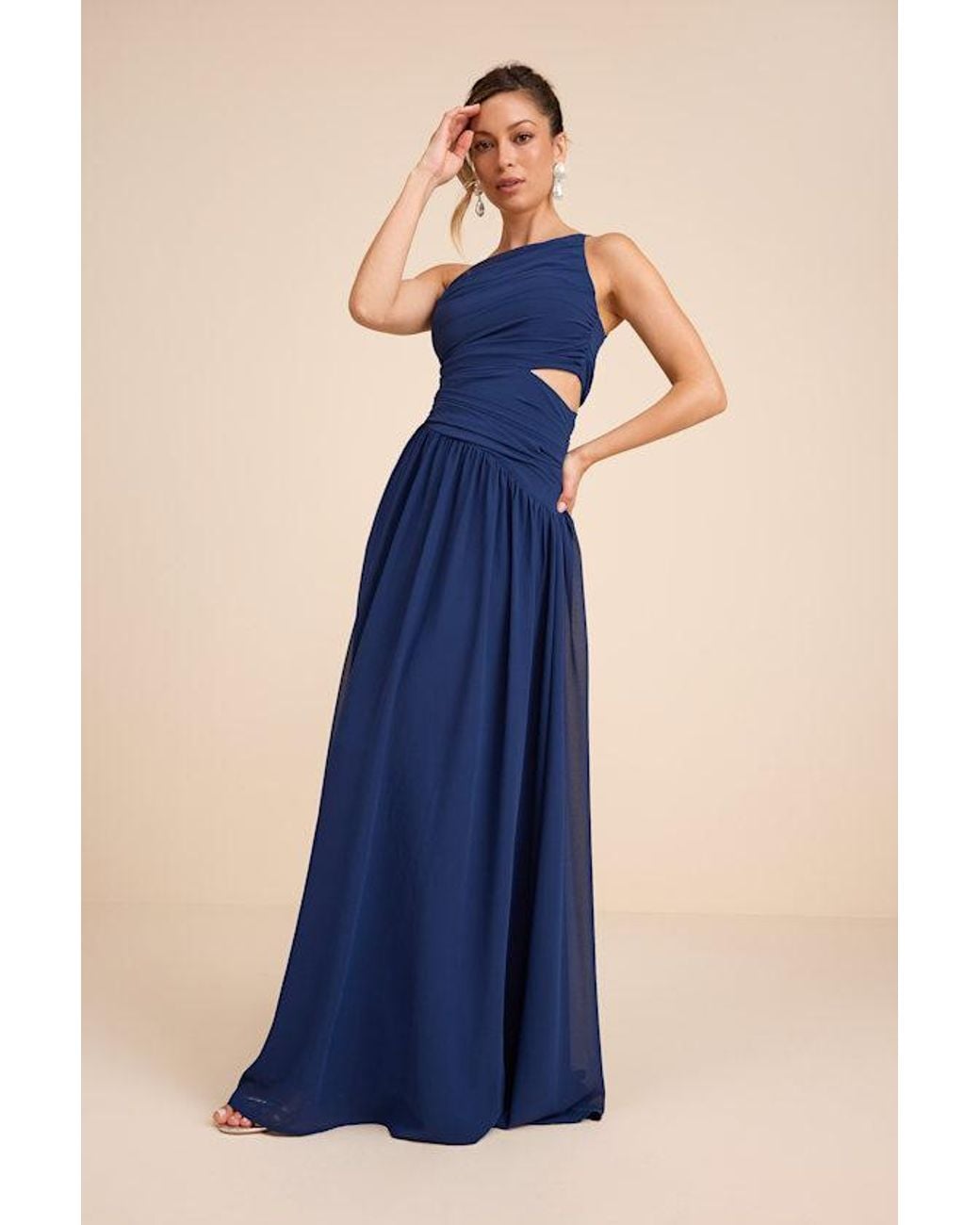 Lulus Blue Marcela Ruched One-Shoulder Maxi Dress