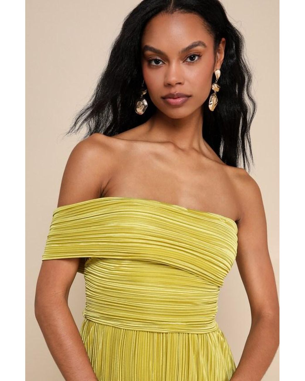 Lulus Yellow Poised Performance Chartreuse Plisse One-Shoulder Maxi Dress
