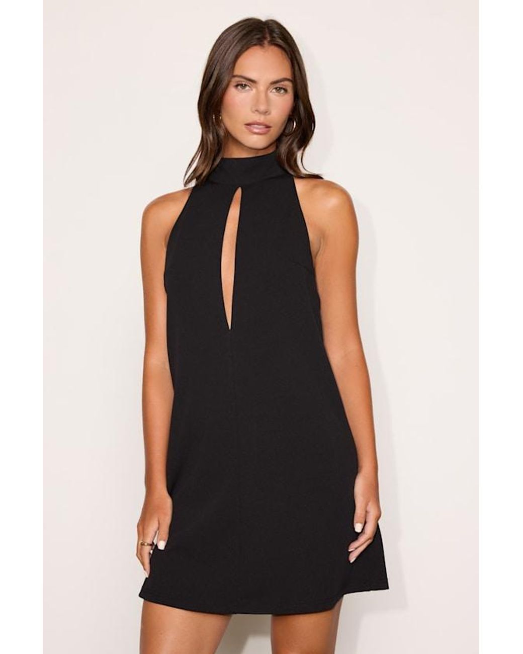 Lulus Black Bex Mock Neck Shift Mini Dress
