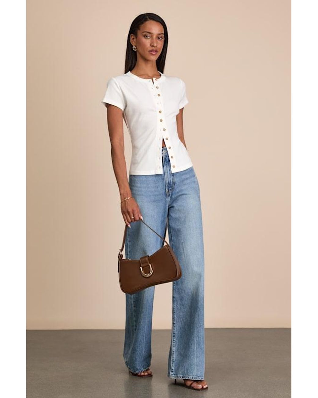 Lulus Blue Annalena Ribbed Button-Front Short Sleeve Top