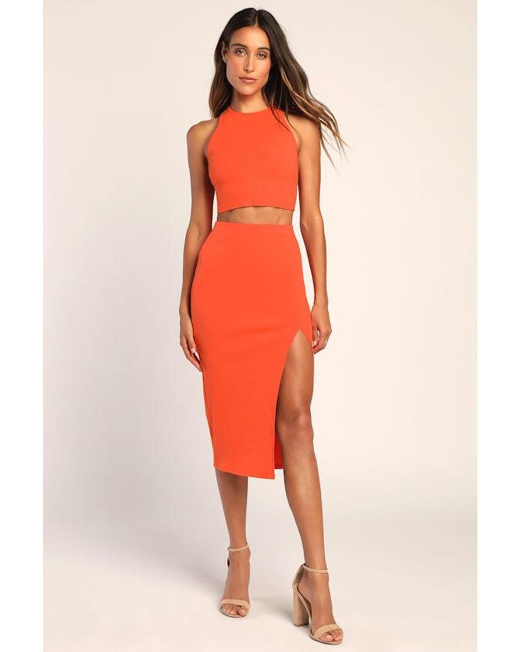 Lulus Red Absolute Edge Sleeveless Two-Piece Bodycon Midi Dress