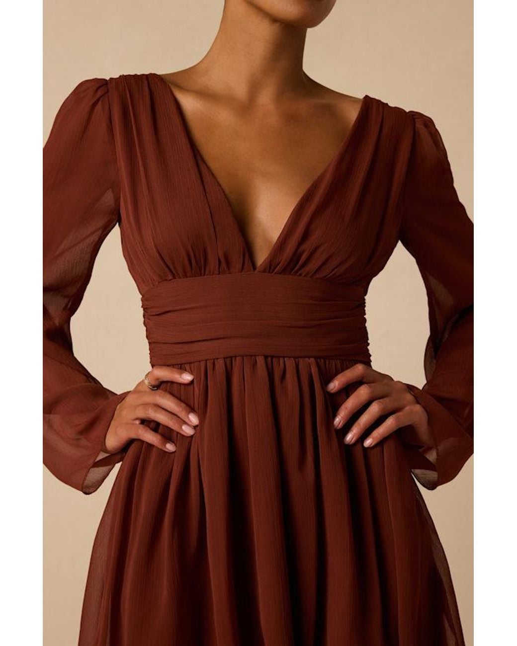 Lulus Brown Cinna Bell Sleeve Skater Mini Dress