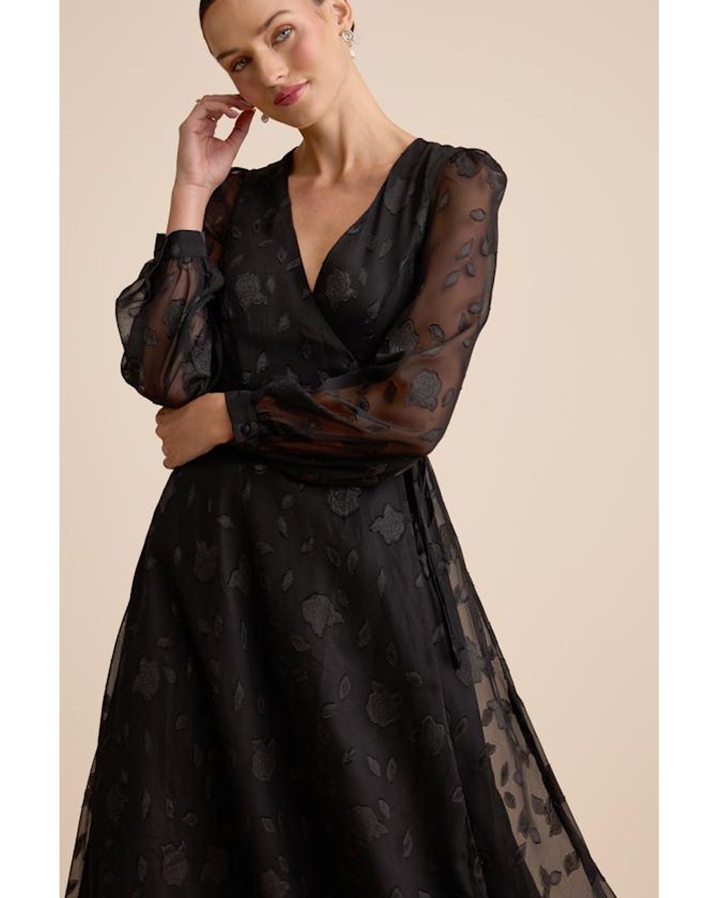 Lulus Evening Of Elegance Floral Jacquard Wrap Midi Dress in Black | Lyst