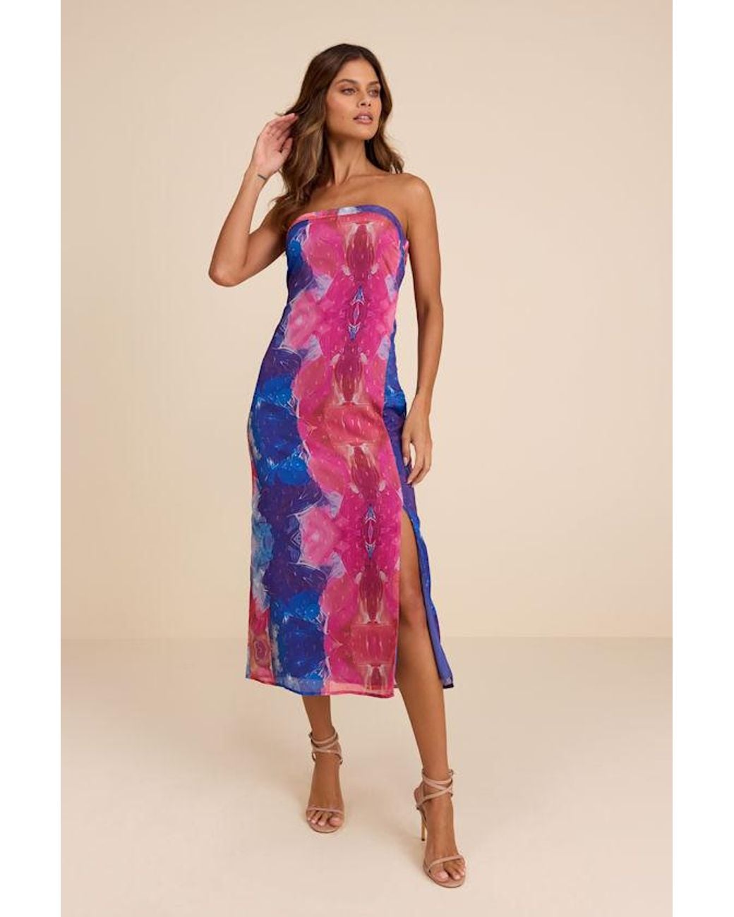 strapless open back dress Magenta Sleeveless Side Cutout Midi Dress main image 0