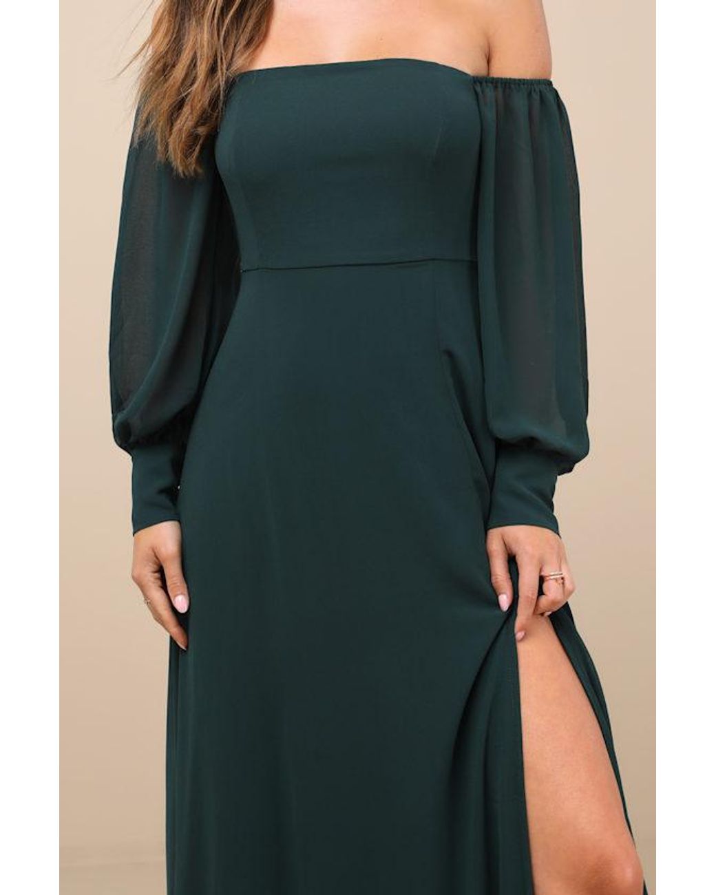 slim fit dress slacks Zapaka Women Prom Dress Green Off The Shoulder Long Sleeves A-Line Evening Dress, Green / US8