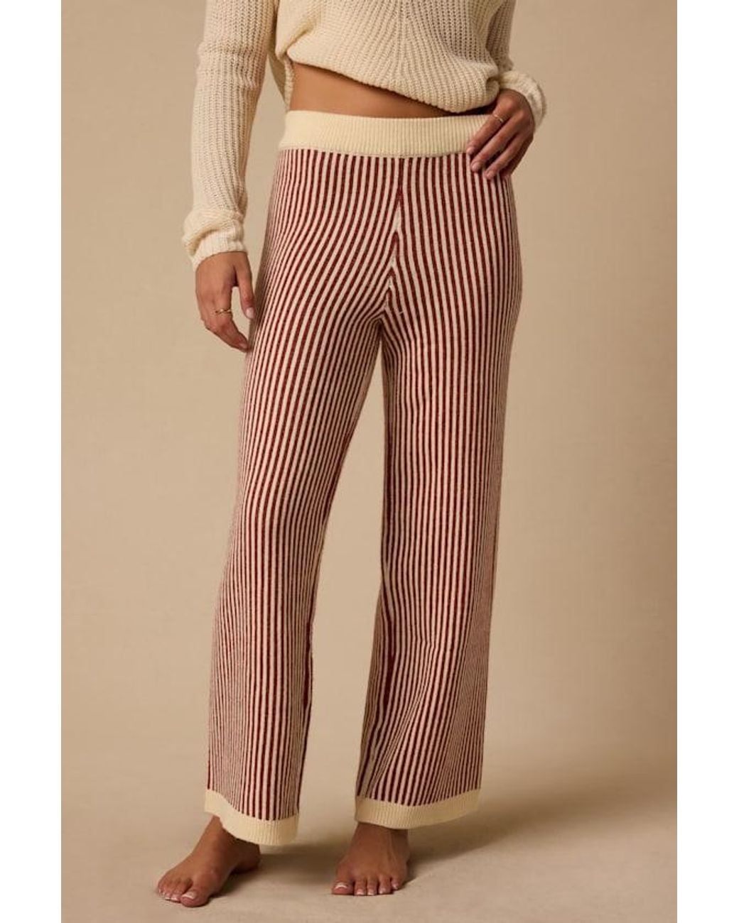 Lulus Natural Rainier Rust Striped Sweater Pants