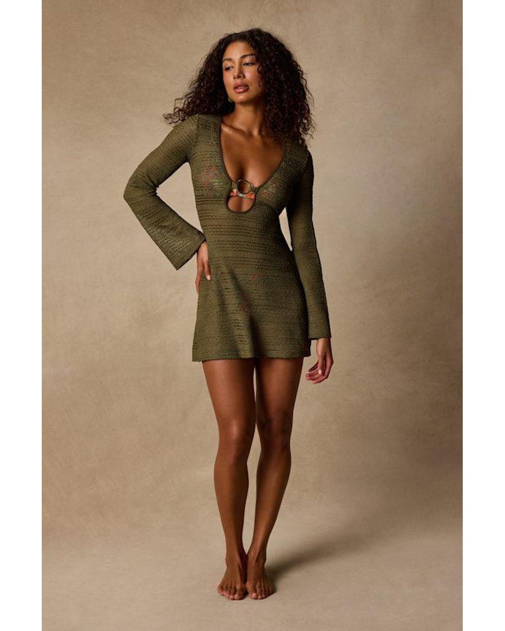 Lulus Green Oceana Sheer Crochet Mini Swim Cover-Up