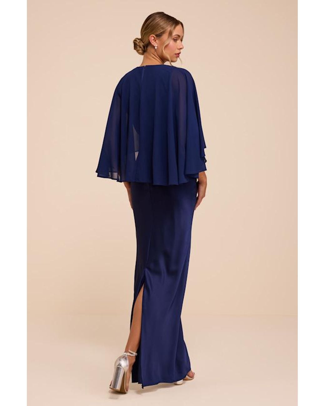 Lulus Blue Fowler Satin Cape Maxi Dress