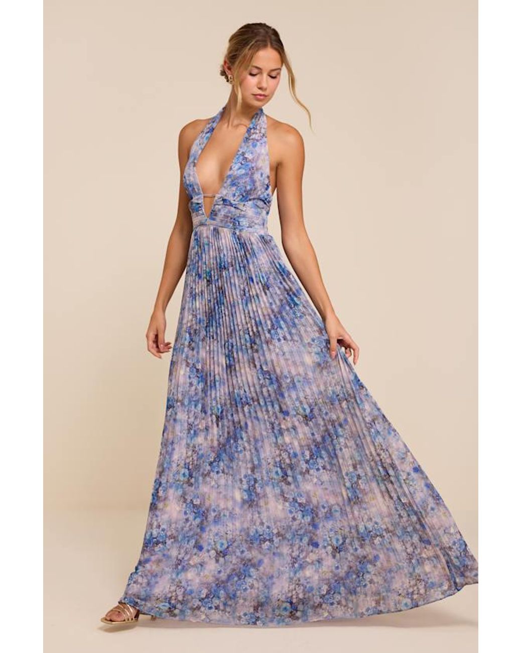 Lulus Blue Gemma Floral Chiffon Maxi Dress