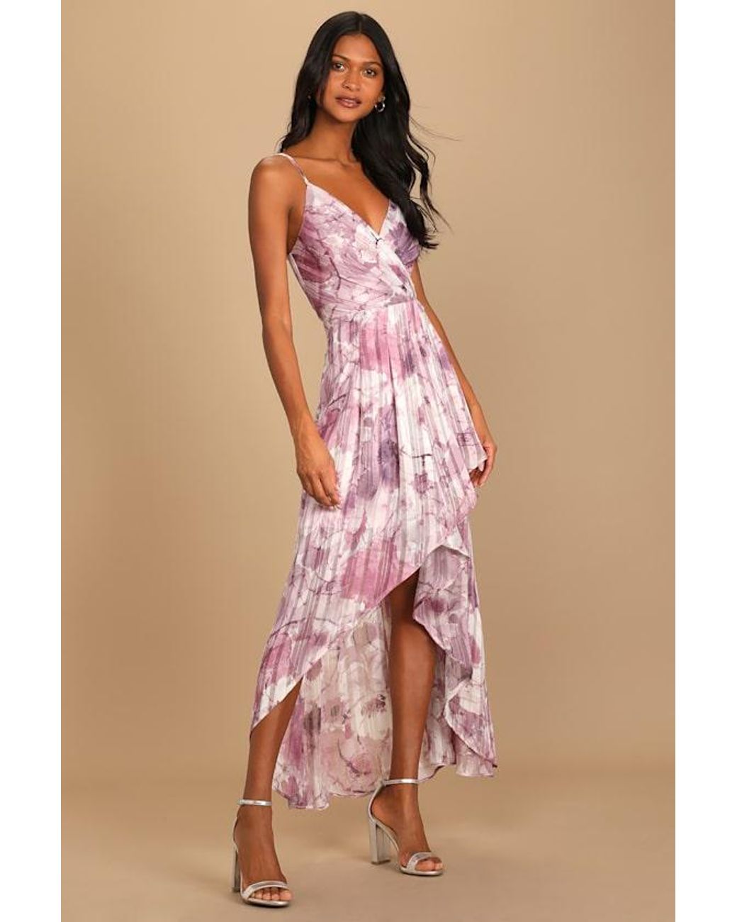 Lulus Pink An Enchanting Dream Multi Print High-Low Maxi Dress
