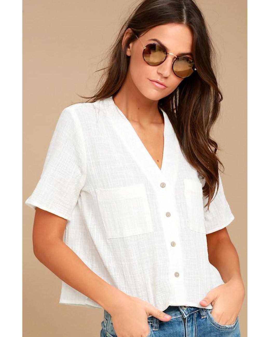 Lulus White Lift My Spirits Button-Up Crop Top