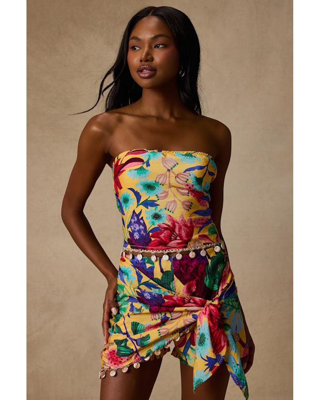 Lulus Red Kysa Multi Floral Strapless Crop Top