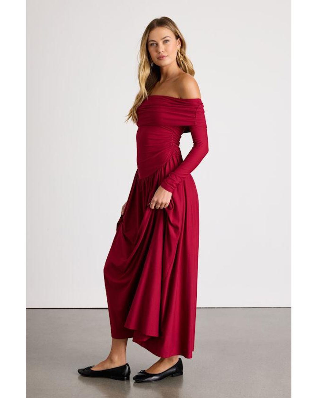 Lulus Red Sescca Off-The-Shoulder Jersey Knit Maxi Dress