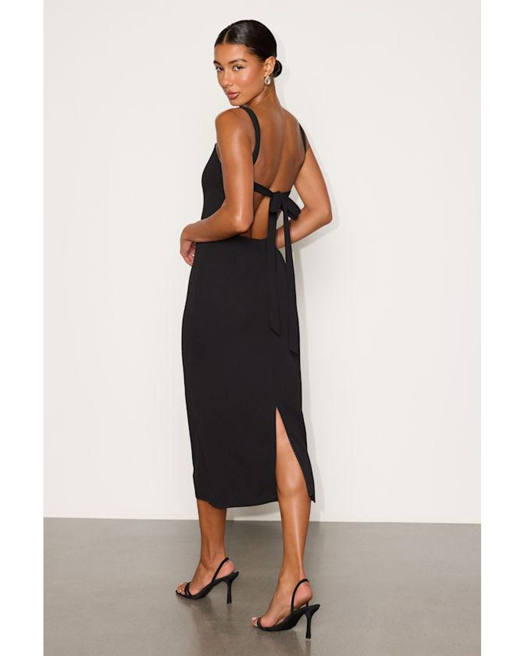 Lulus Black Samina Ponte Knit Tie-Back Midi Dress