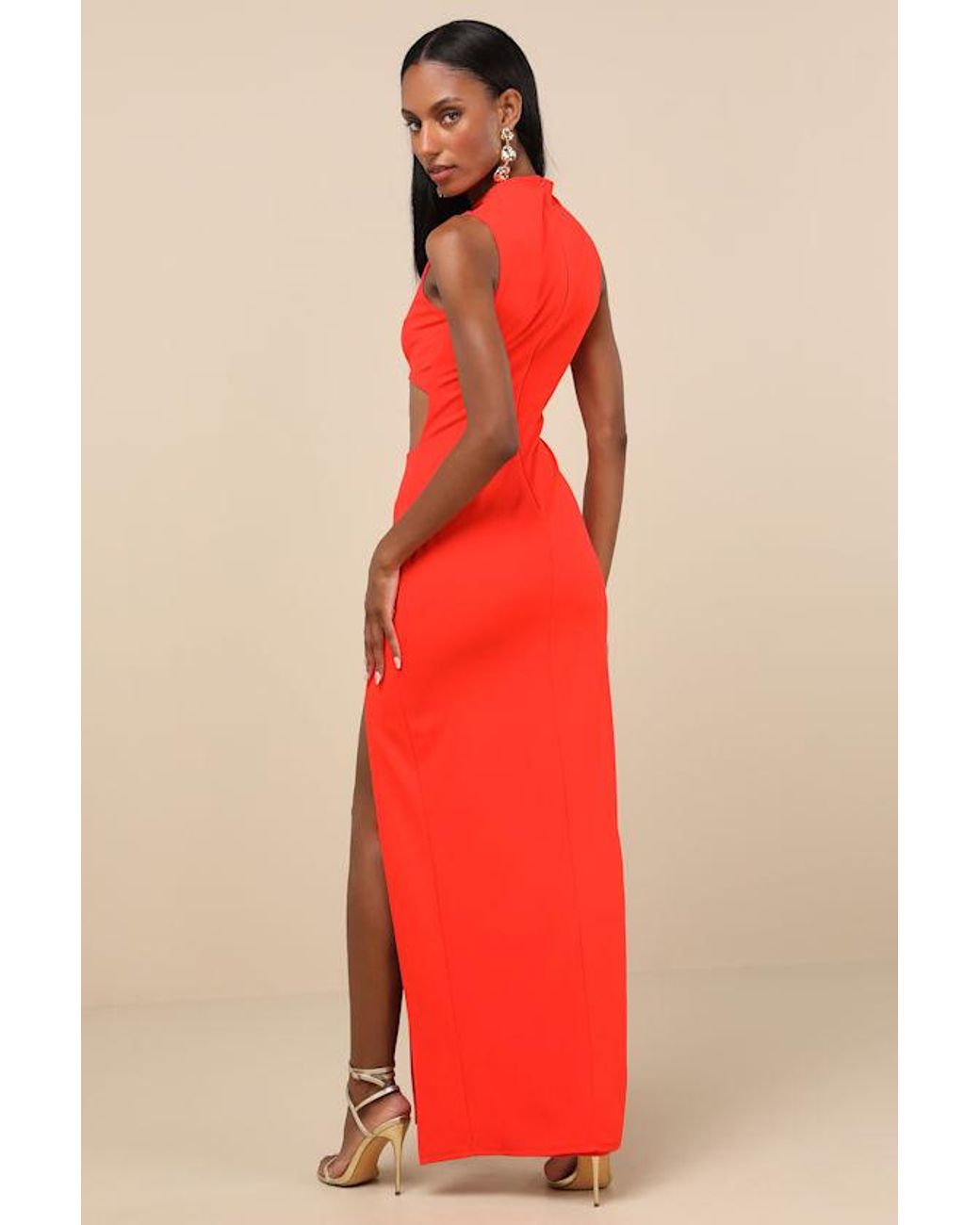 Lulus Red Sindra Bright Cutout Column Maxi Dress