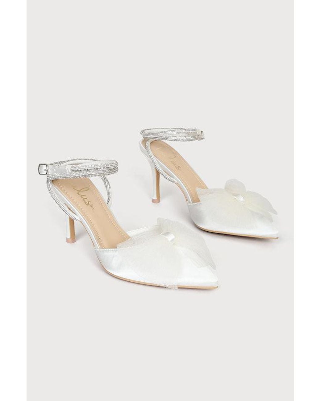 Lulus Blue Lelanee Satin Rhinestone Bow Ankle Strap Pumps