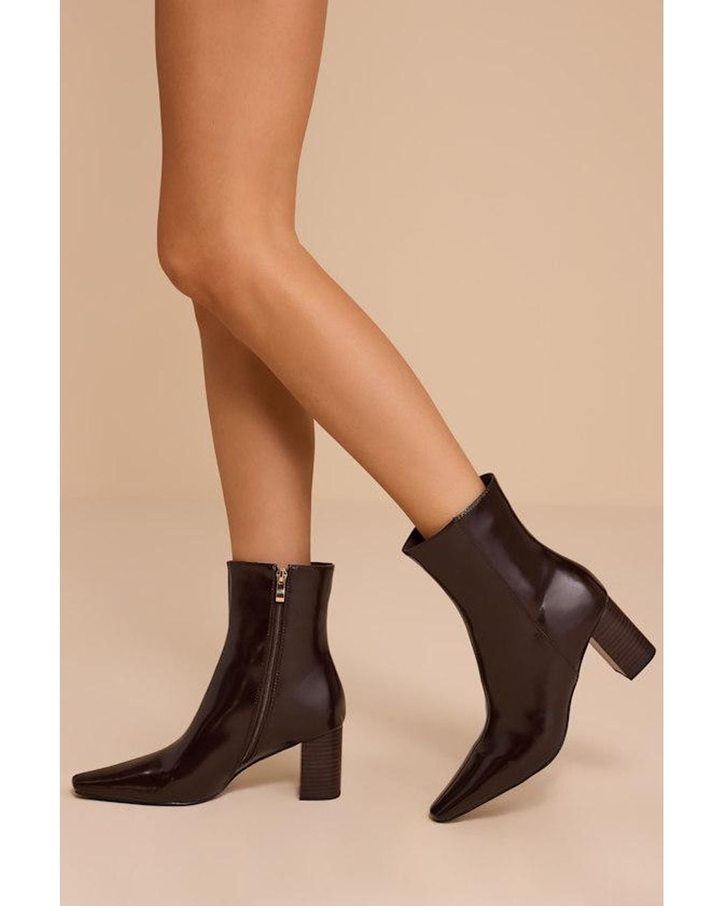 Billini Natural Norinne Chocolate Patent Ankle Boots
