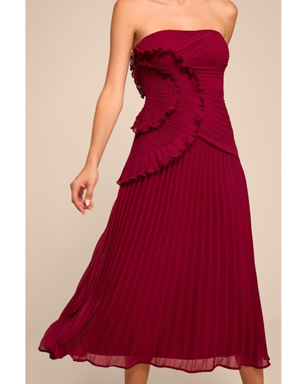 Lulus Red Brylee Pleated Ruffled Midi Dress
