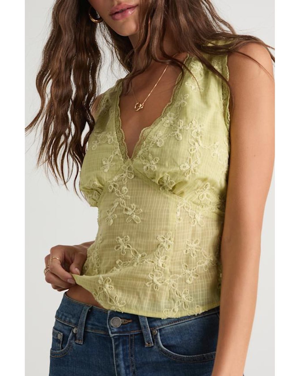 Lulus Green Dessie Lime Embroidered Tie-Back Tank Top