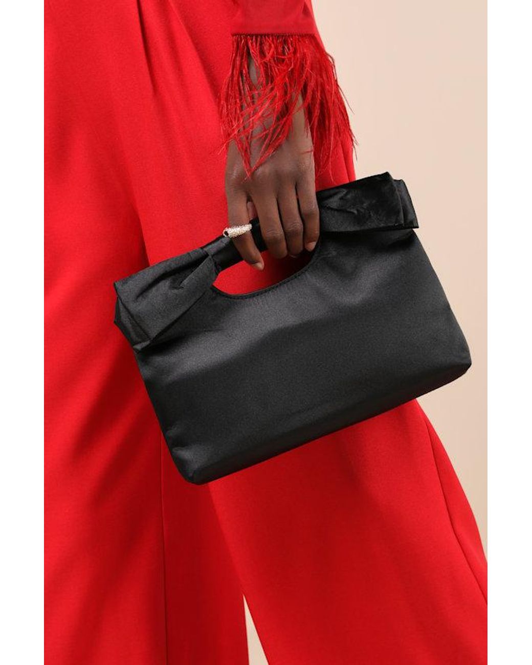 Lulus Red Total Romantic Satin Bow Clutch