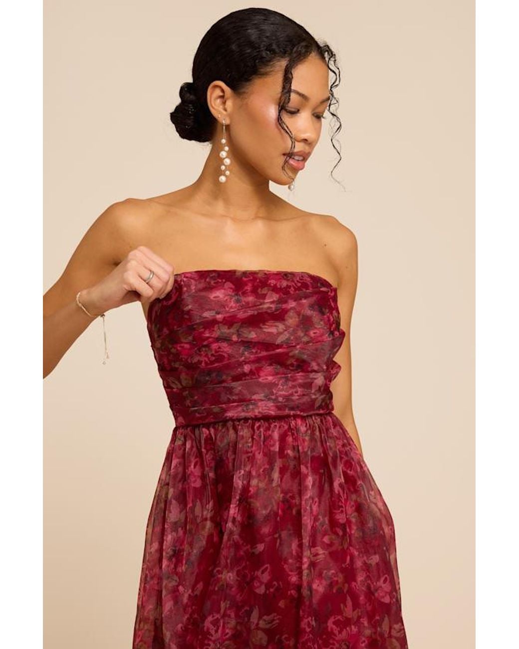 Lulus Freddie Berry Floral Organza Midi Dress