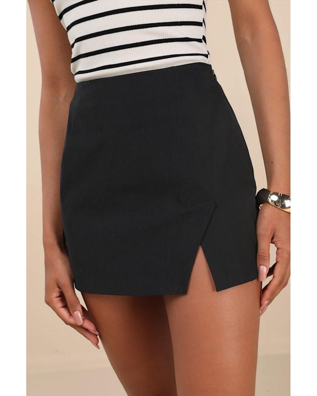 Lulus Black Briana Notched Mini Skirt