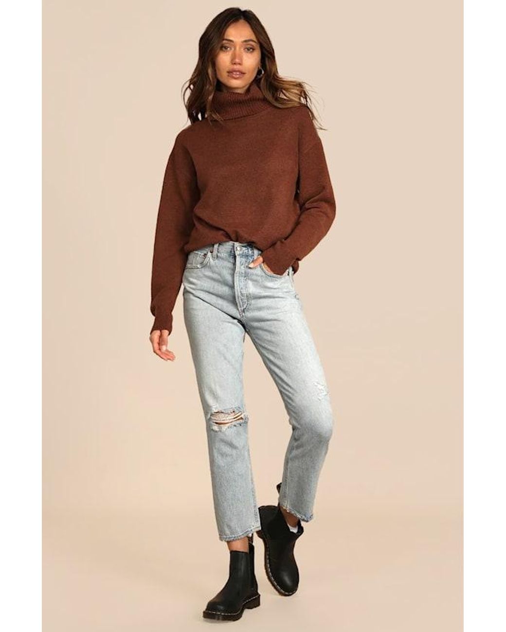 Lulus Brown Amazing Memories Turtleneck Sweater