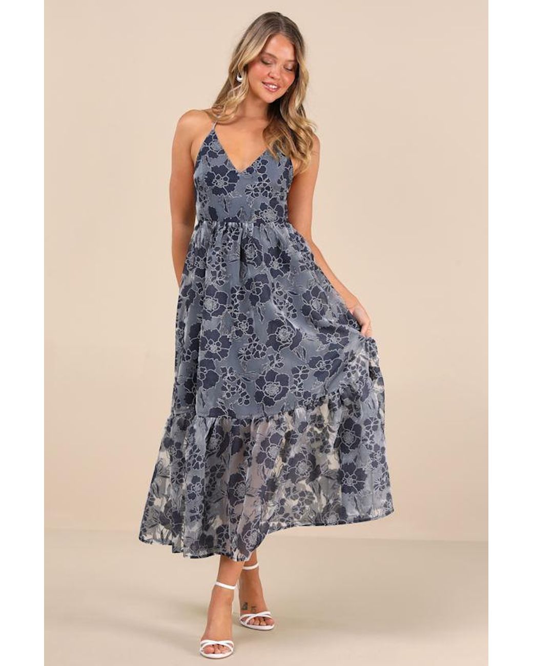Lulus Feeling Like Forever Jacquard Organza Lace-Up Midi Dress in Blue |  Lyst