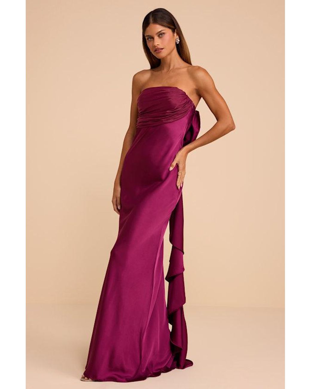 Lulus Red Lorelei Plum Satin Bow Maxi Dress