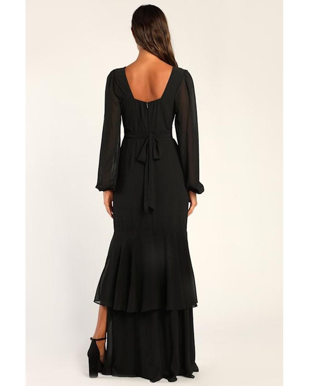 Lulus Black Tier Elegance Long Sleeve Tiered Maxi Dress