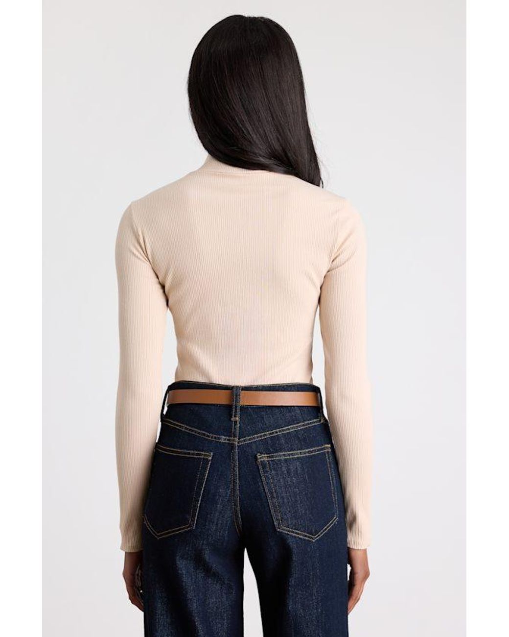 Lulus Basics Blue Wilde Ribbed Long Sleeve Mock Neck Bodysuit