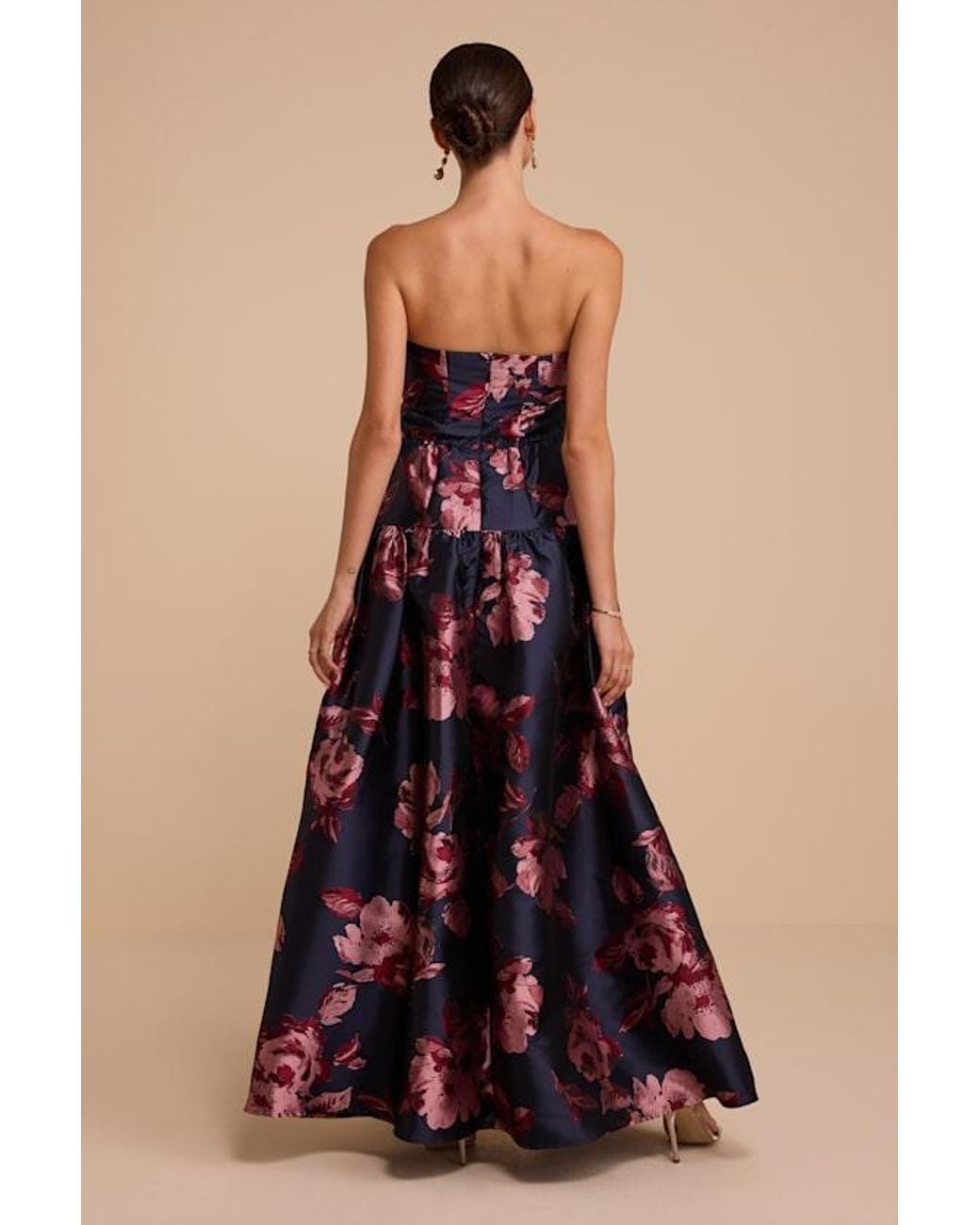 Lulus Blue Blossom Floral Strapless Maxi Dress