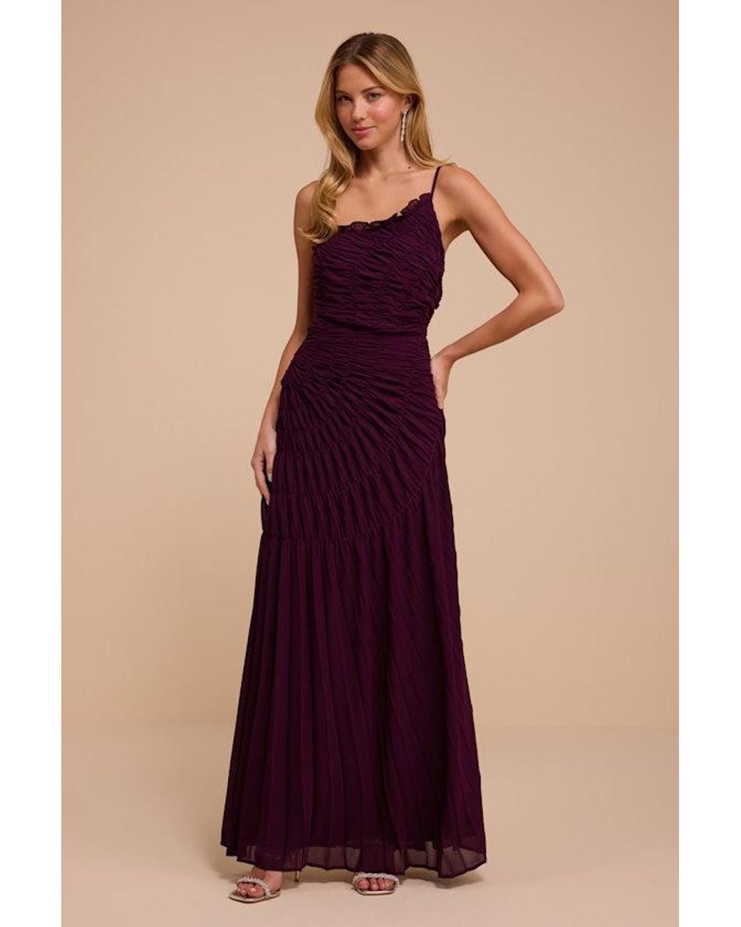 Lulus Red Manhattan Plum Ruched Maxi Dress