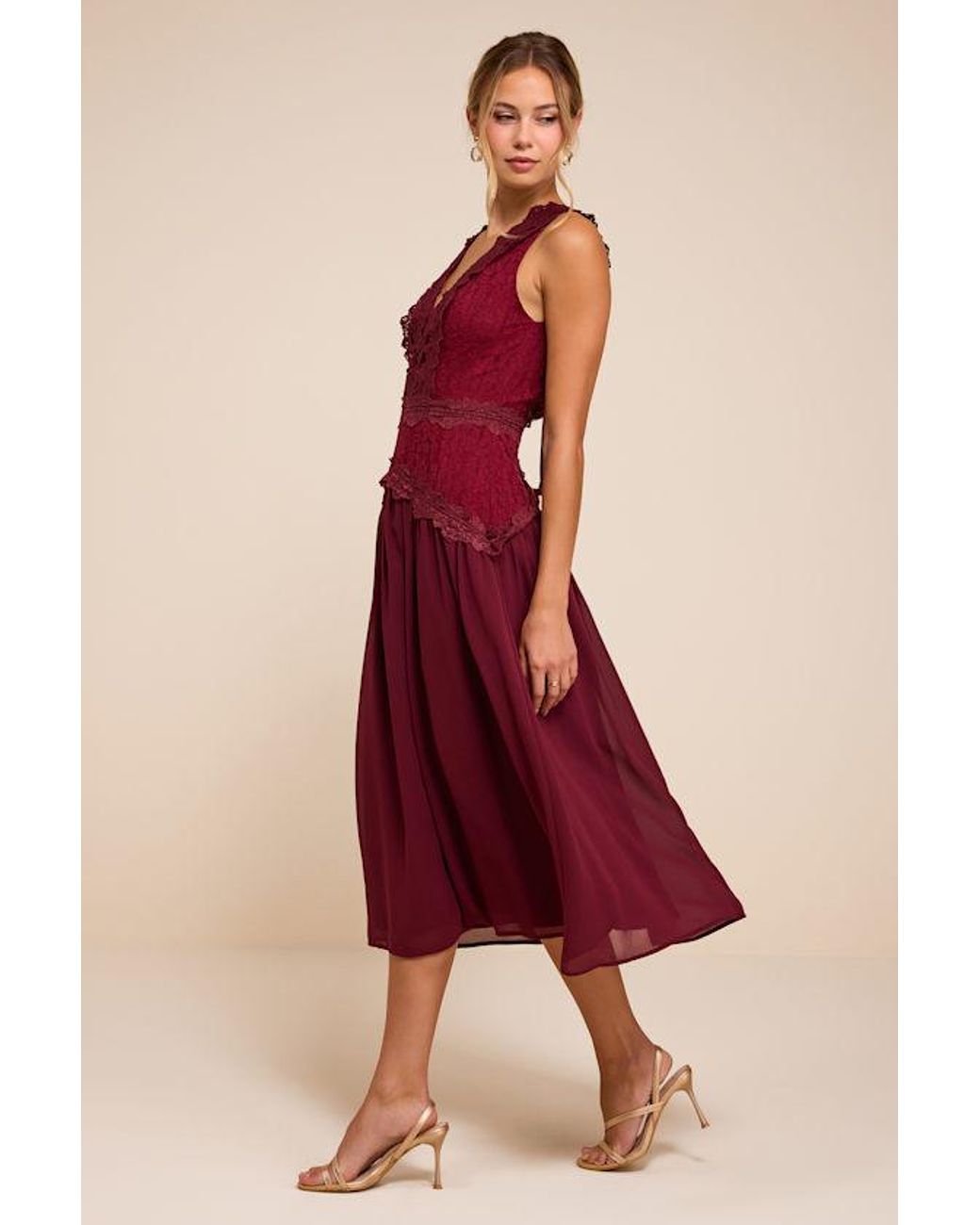 Lulus Red Zooey Lace Backless Midi Dress