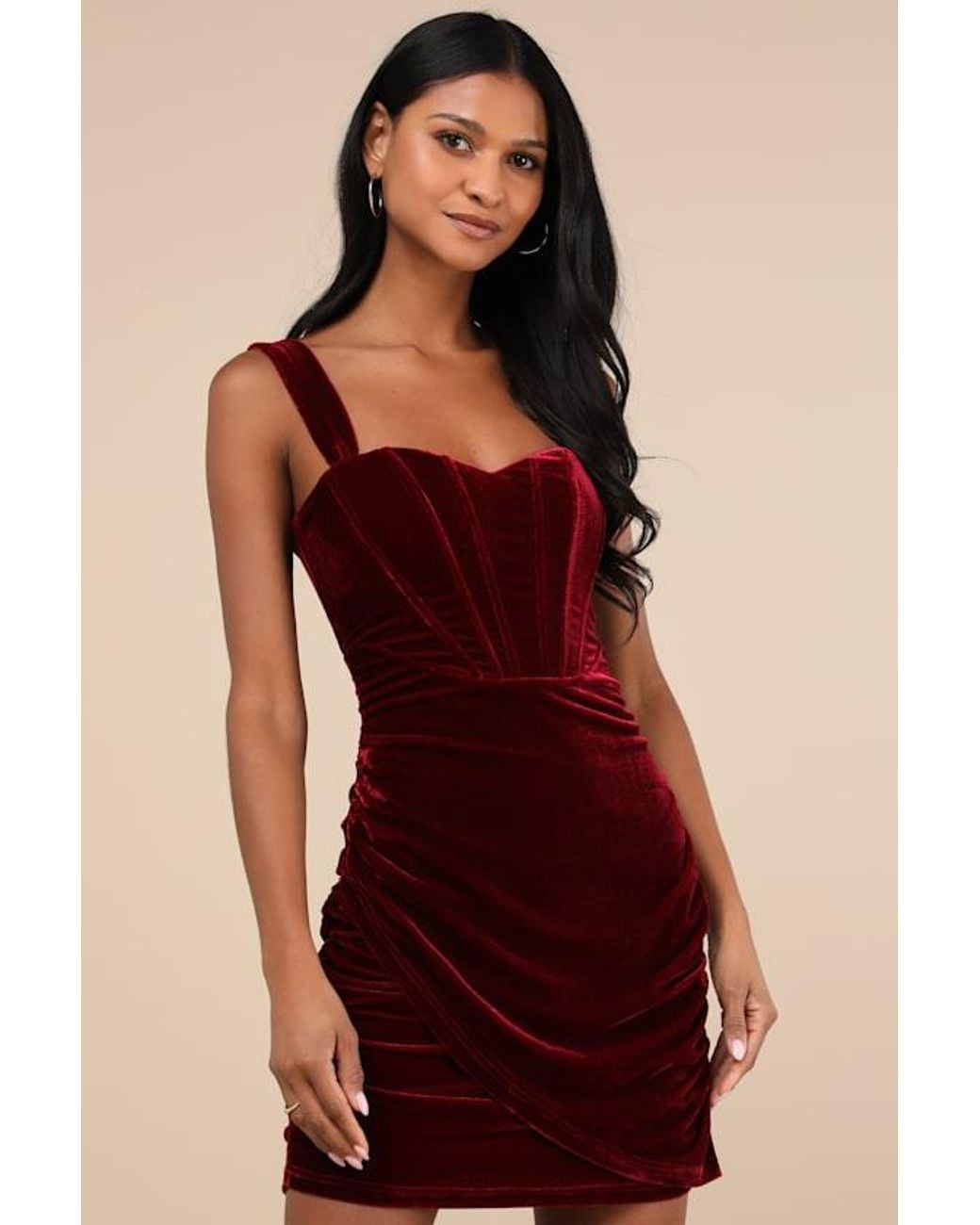 Lulus Red Opulent Mood Velvet Bustier Mini Dress