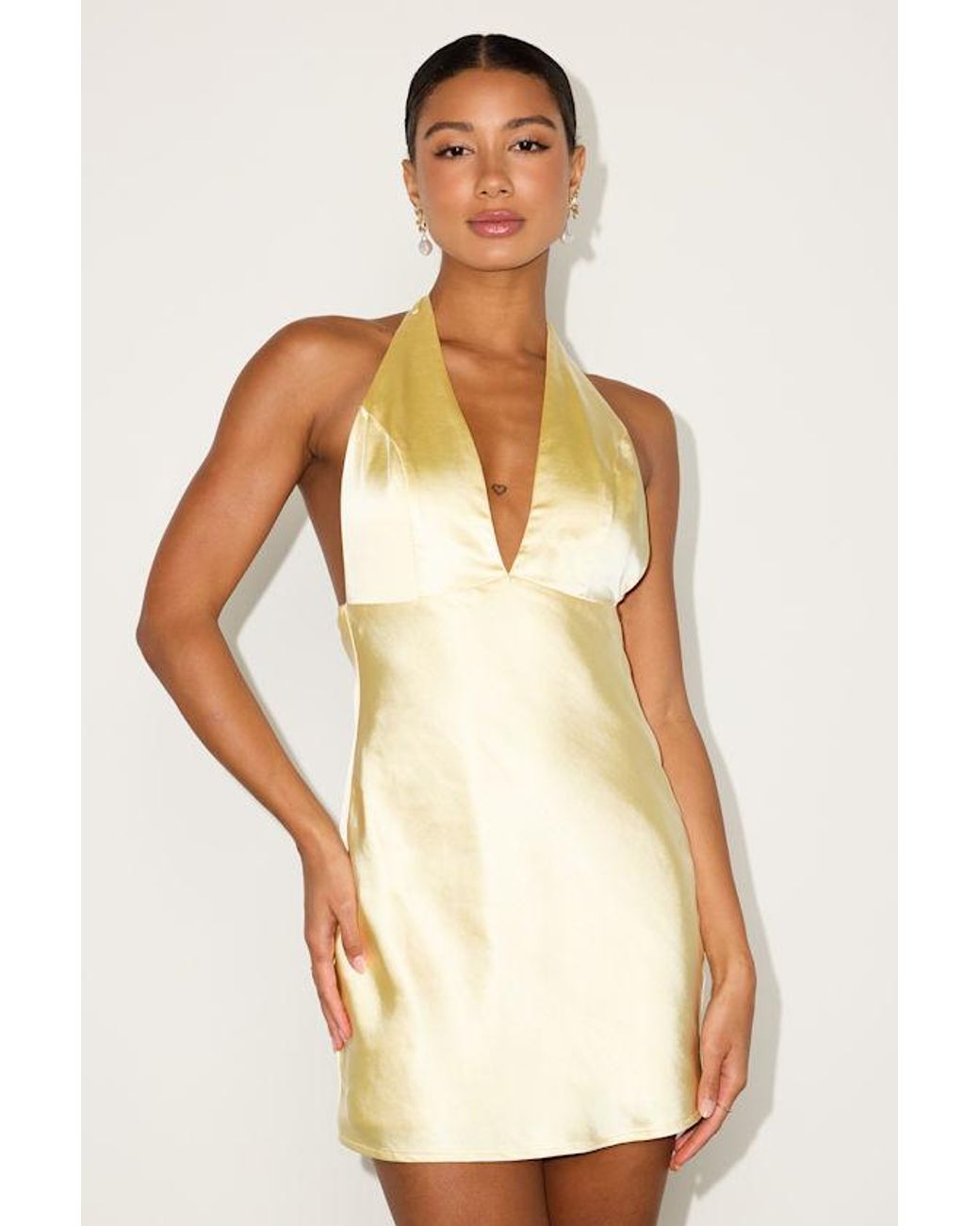 Lulus Yellow Zimri Satin Halter Mini Dress
