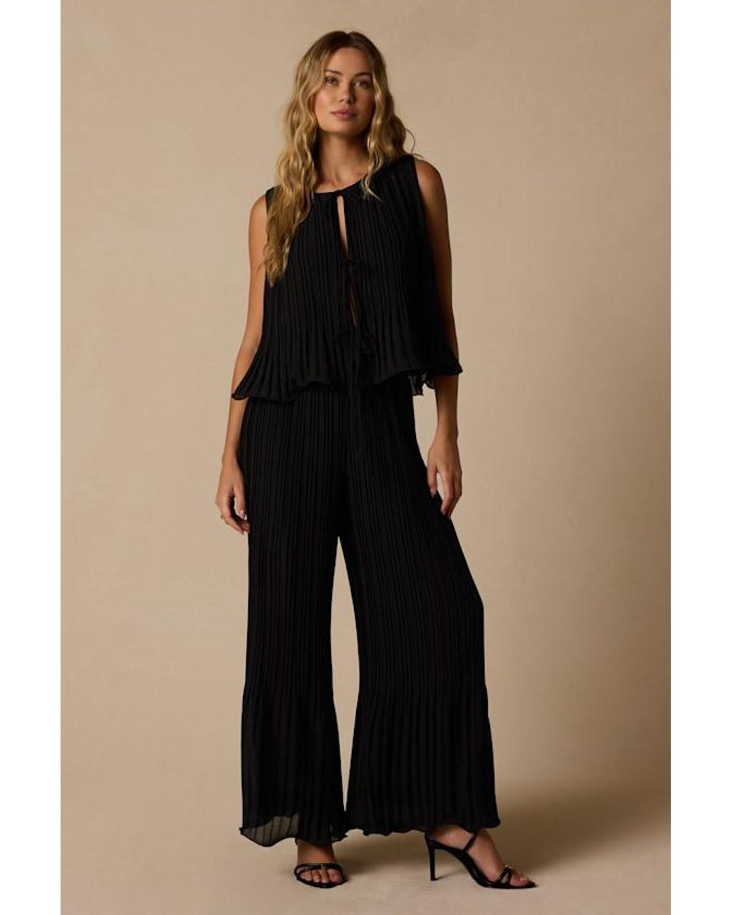 Lulus Black Adela Plisse Sleeveless Top