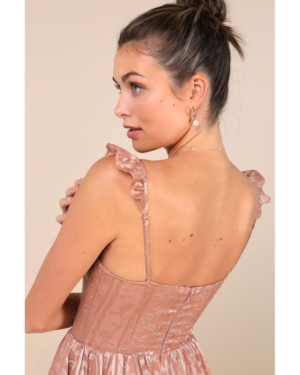 Lulus Pink Stunning Glory Dusty Floral Jacquard Tiered Maxi Dress