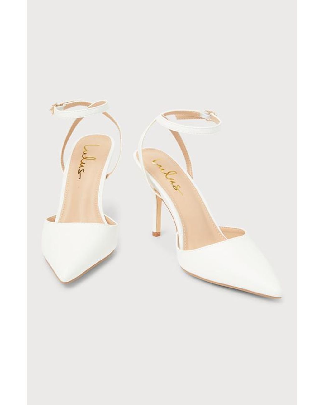 Lulus White Azalian Pointed-Toe Ankle Strap Heels