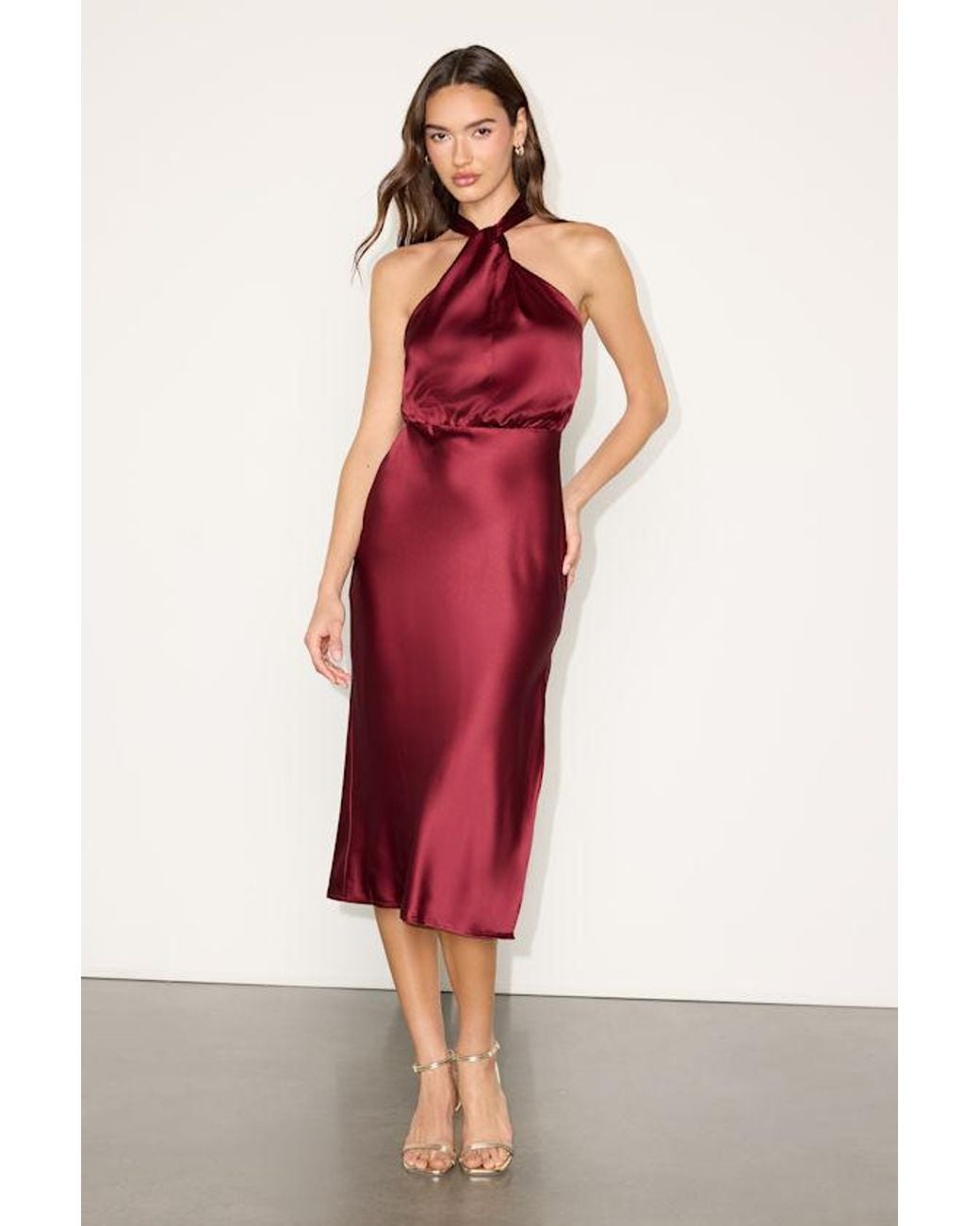 Lulus Red Jacey Satin Halter Midi Dress