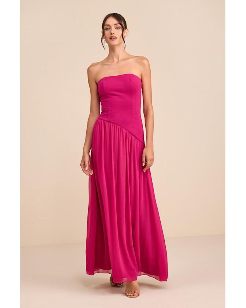 Lulus Pink Beth Strapless Drop Waist Maxi Dress