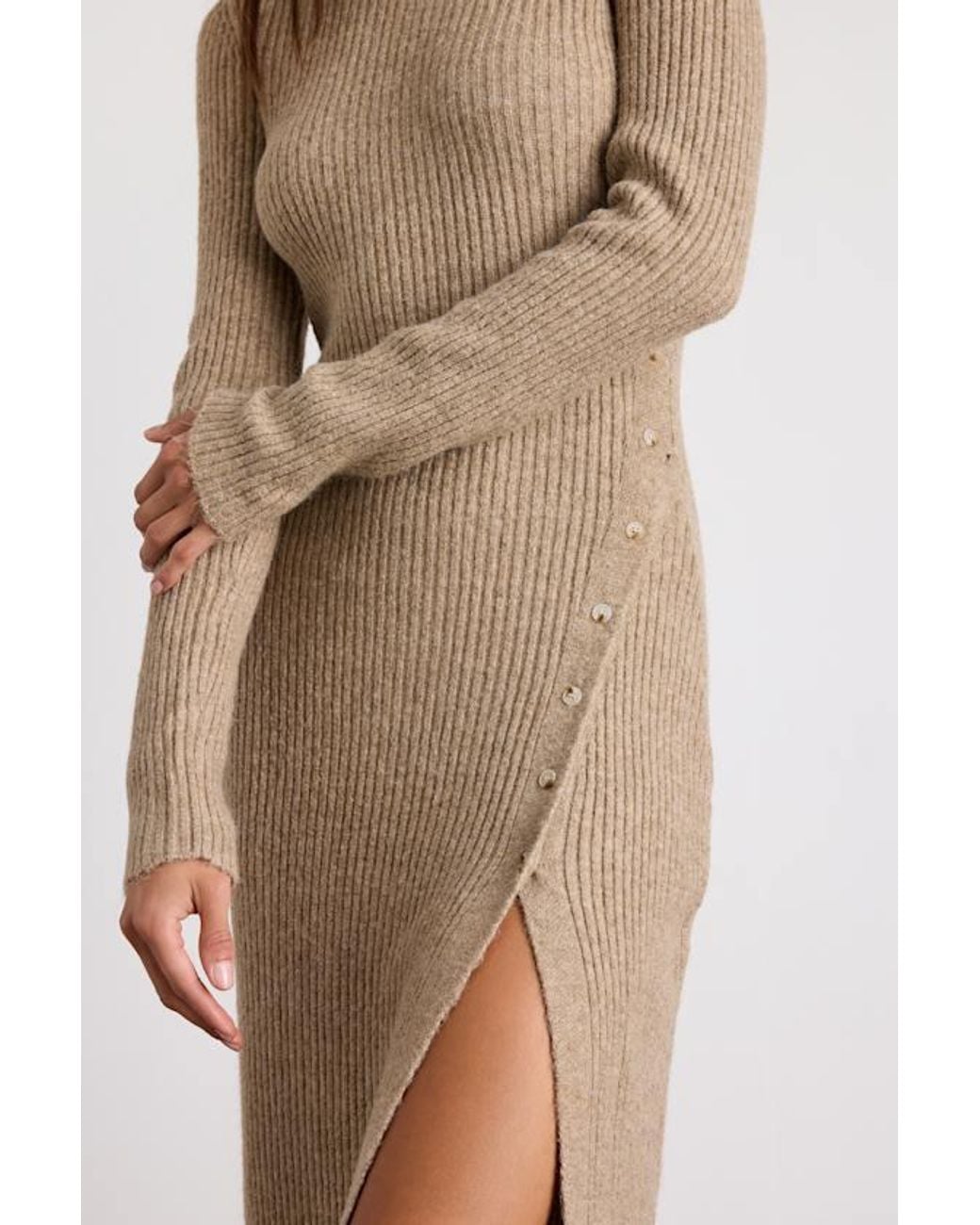 Lulus Natural Rileynn Heathered Ribbed Sweater Midi Dress
