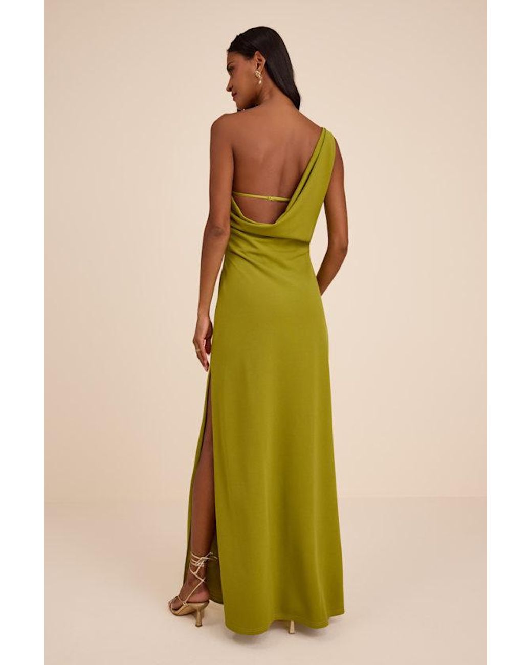 Lulus Green Maevyn Chartreuse Cowl Back Column Maxi Dress