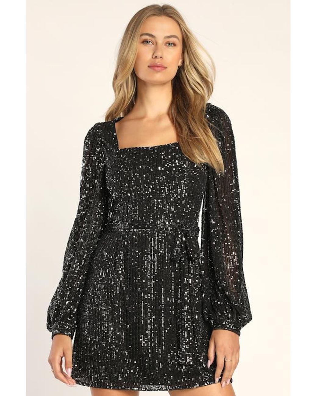 Lulus Black Festive Mood Sequin Long Sleeve Mini Dress
