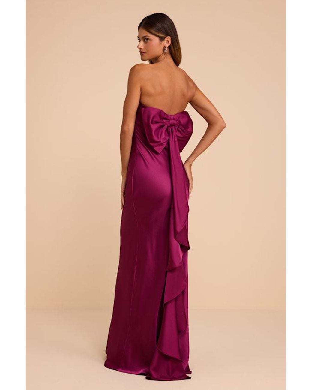 Lulus Red Lorelei Plum Satin Bow Maxi Dress