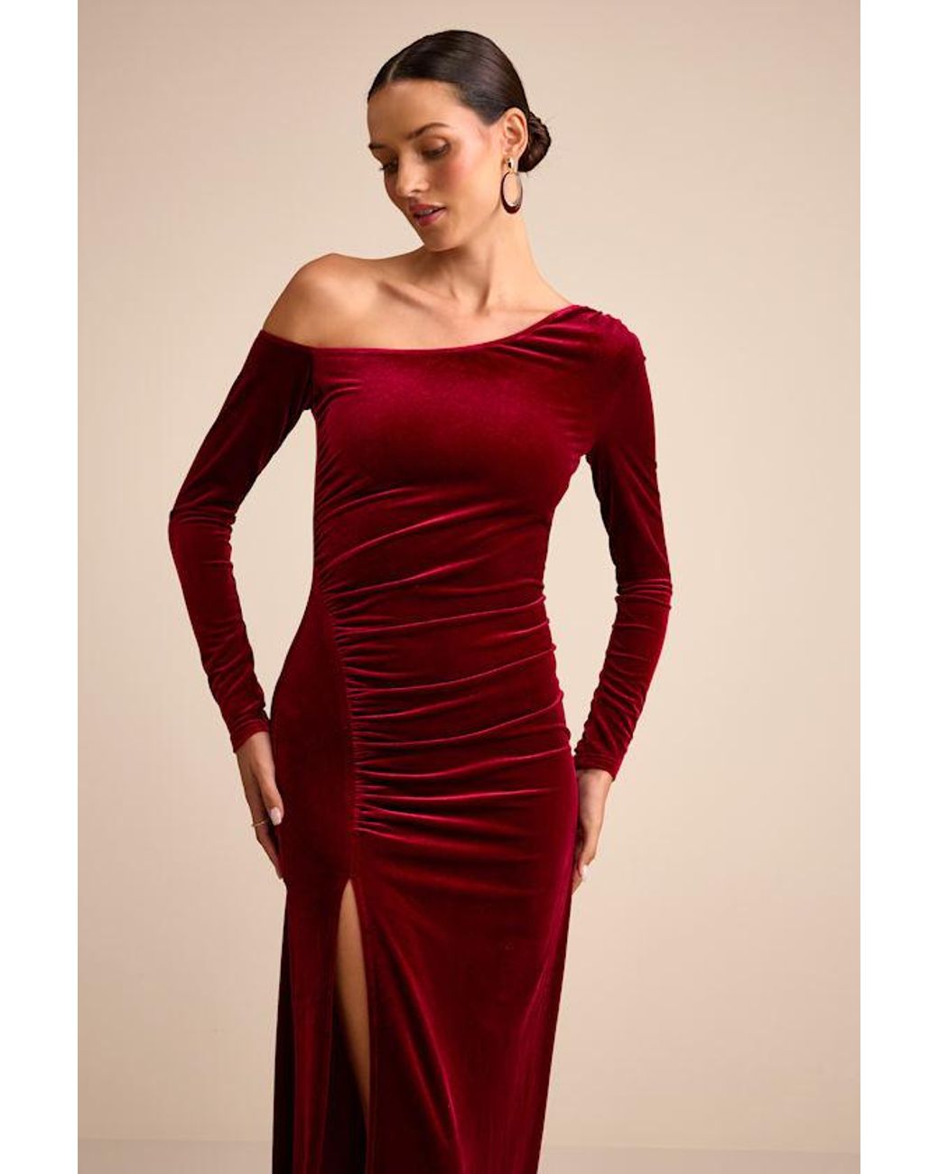 Lulus Red Notorious Icon Velvet Asymmetrical Maxi Dress