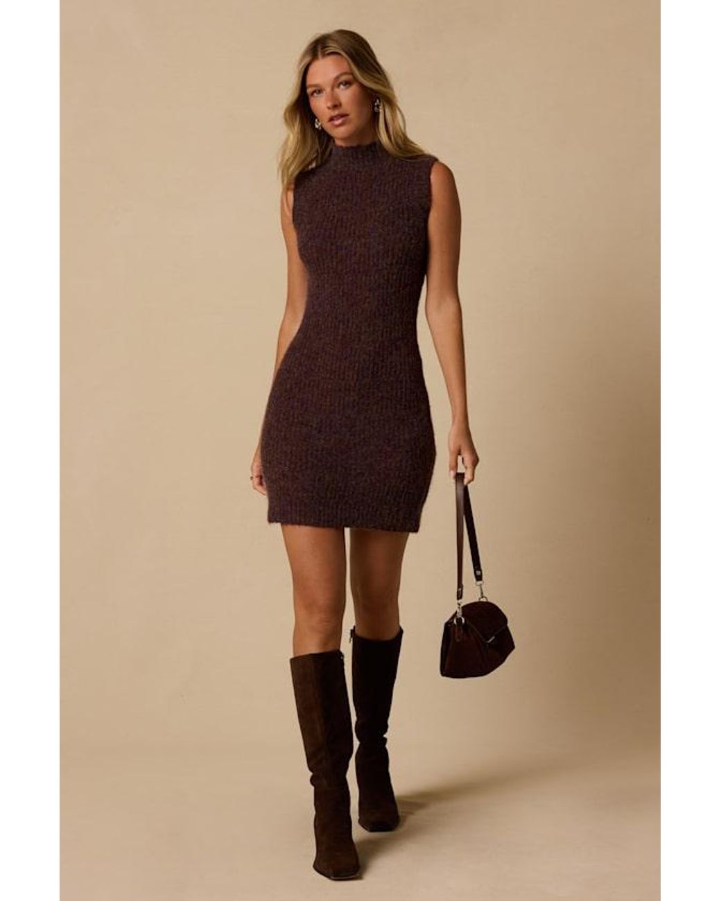 Lulus Brown Cortez Multi Sleeveless Sweater Dress