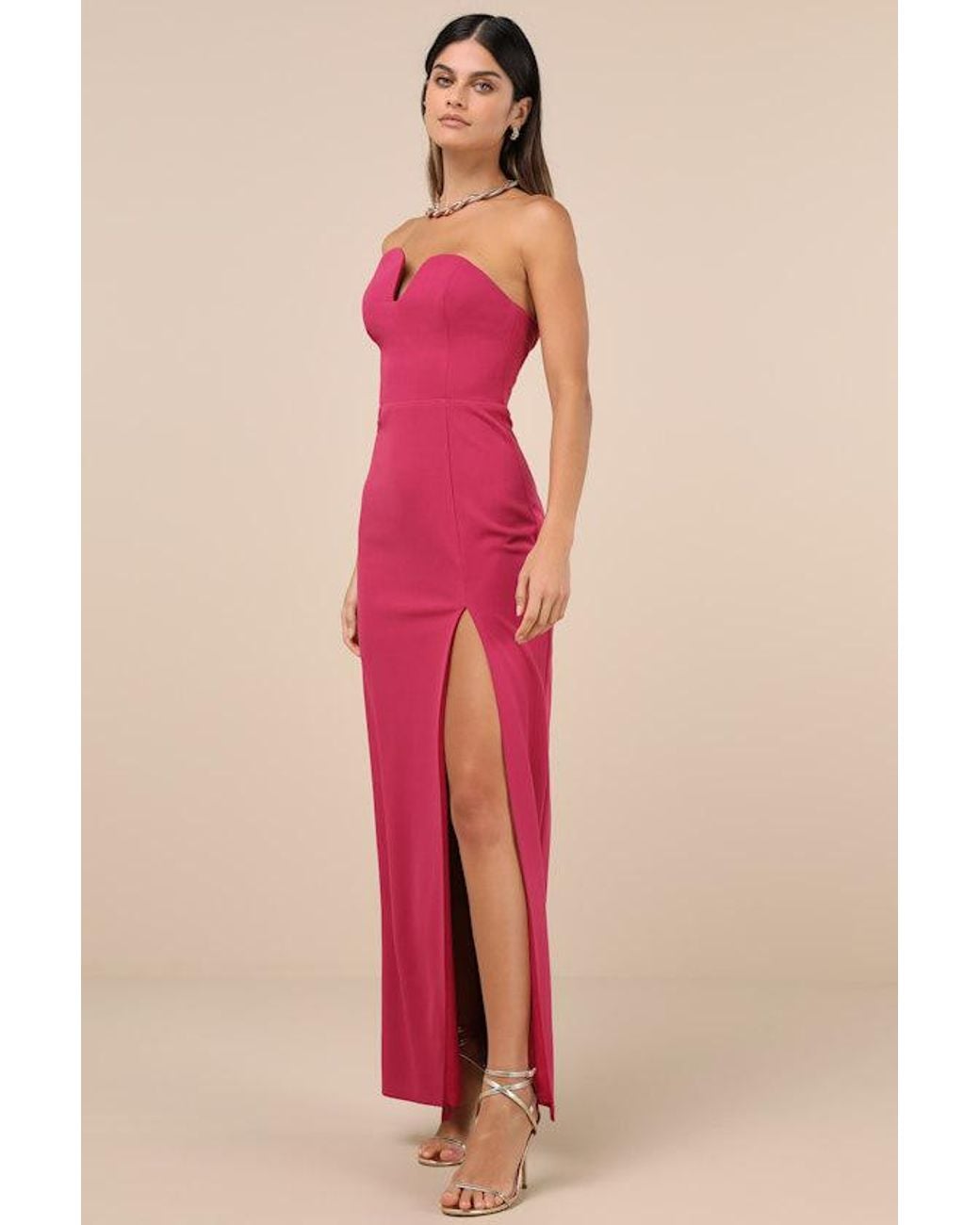 Lulus Pink Iconic Excellence Asymmetrical Strapless Maxi Dress