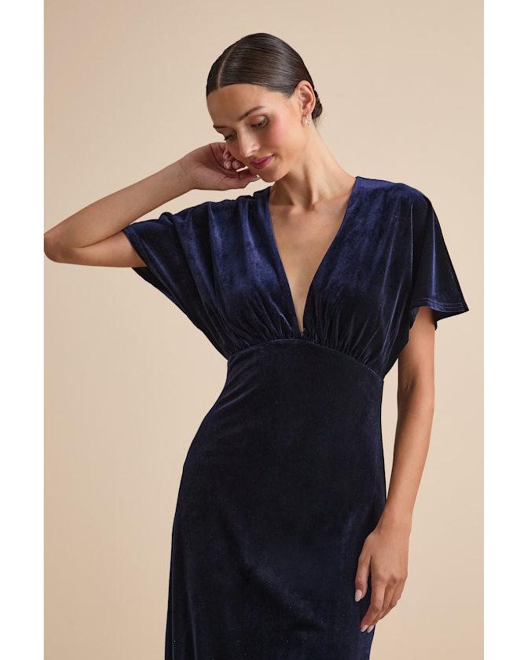 Lulus Mystical Charm Velvet Flutter Sleeve Maxi Dress in Blue | Lyst