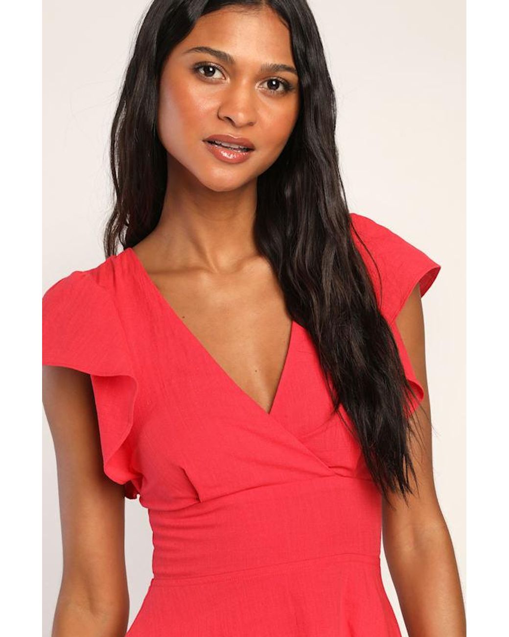 Lulus Red Sweeten Me Up Flutter Sleeve Mini Dress With Pockets